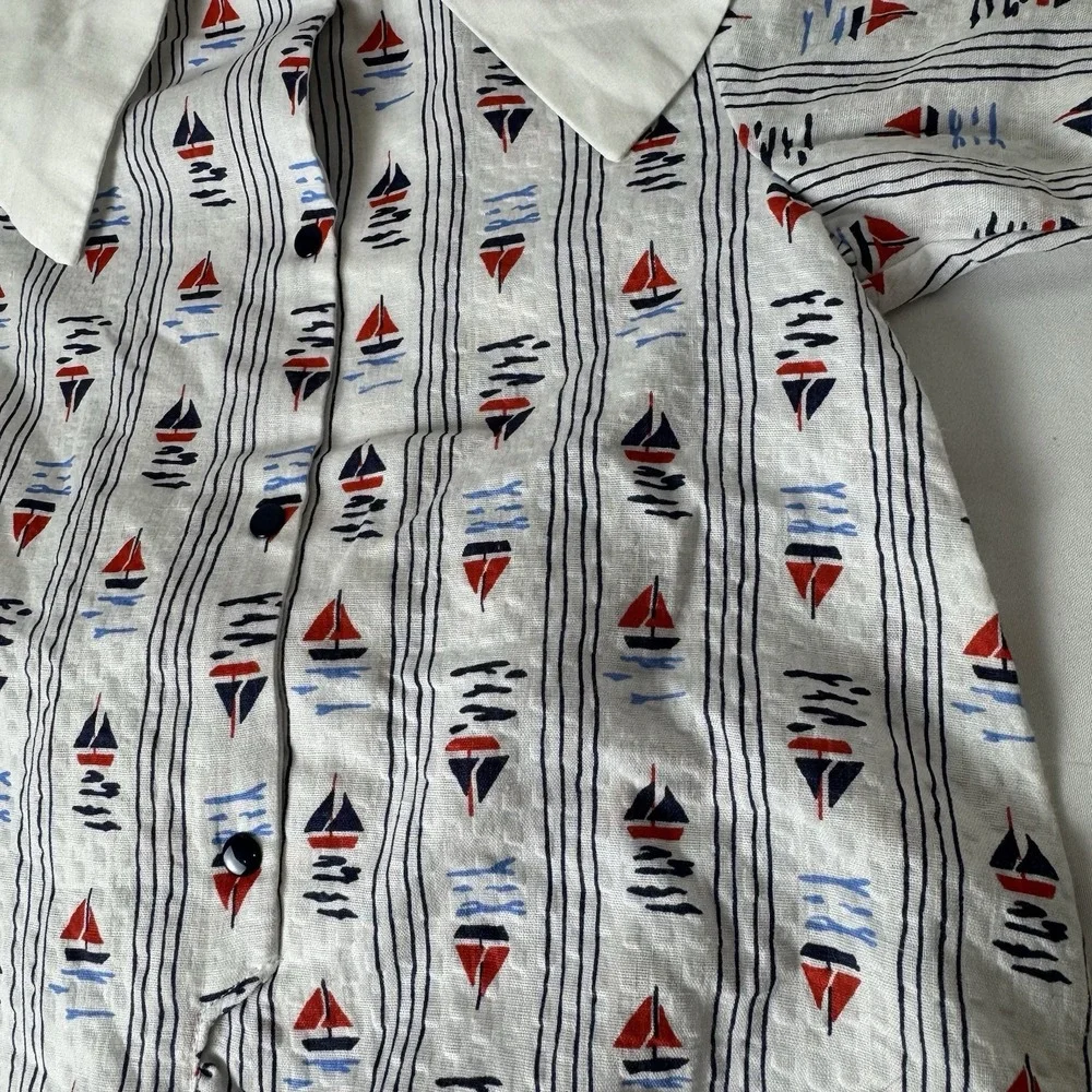 Vintage Sailboat Baby Romper One Piece Girls 18 Months Handmade Ruffle Bum‎ Red